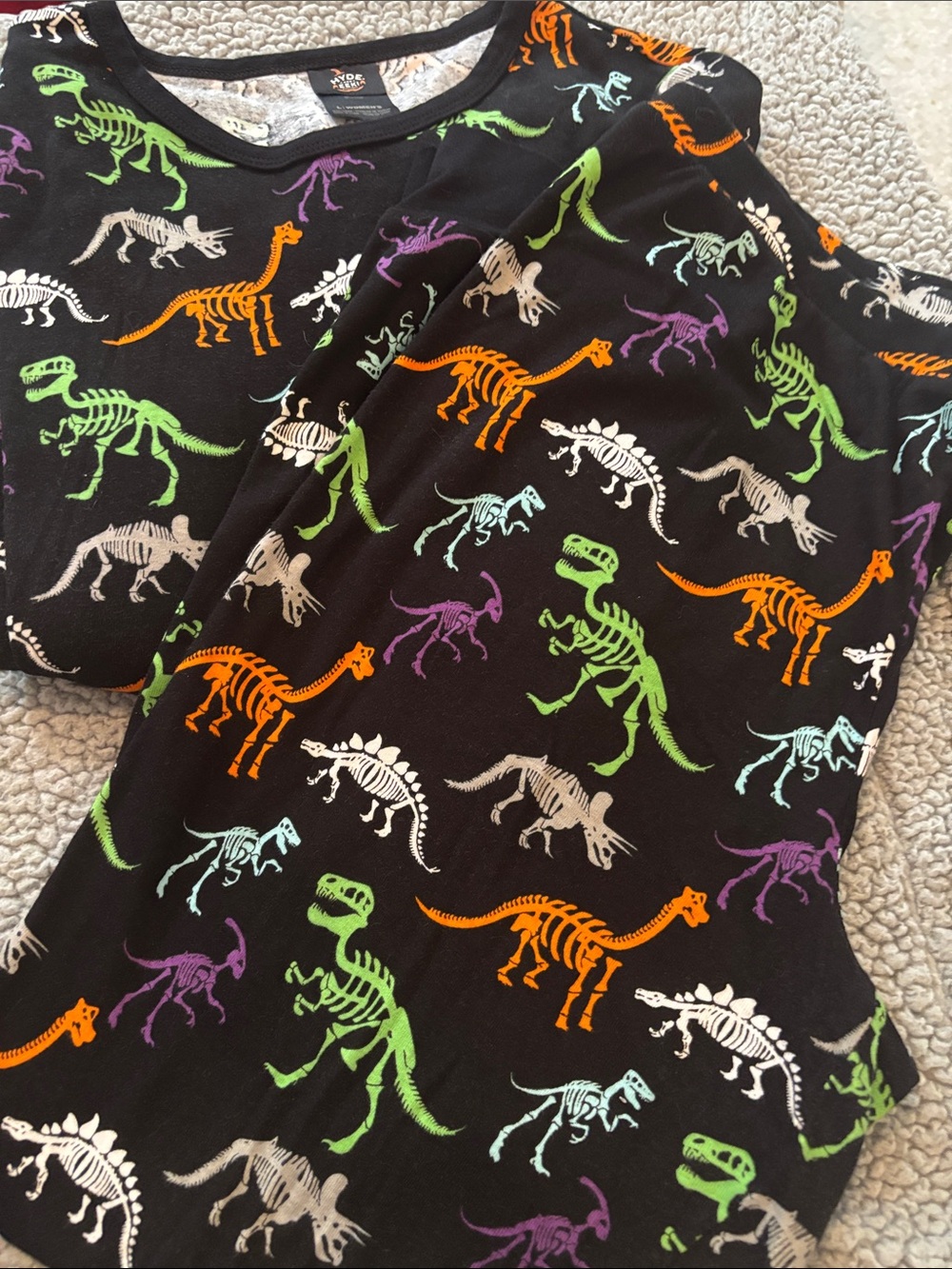 Hyde and EEK! women’s Black Dino Skeleton Pajama Set - Multi-Color Prints